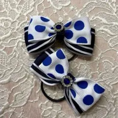 水玉模様リボンヘアゴム2個セット