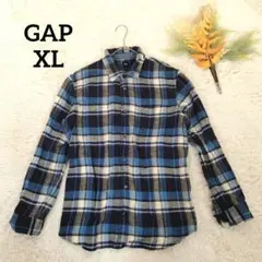 ギャップ メンズ 長袖ネルシャツ(XL)青コットン Vネック 洗える