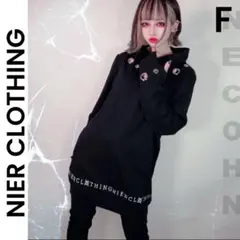 【NIER CLOTHING 】パーカー プルオーバー 黒 ロゴ ハトメ