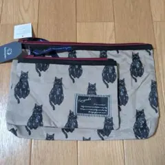クスグル　黒猫　ポーチ　カーキ色のサムネイル
