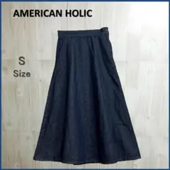 【美品】 AMERICAN HOLIC デニムフレア スカート ロング丈 S