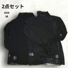 美品✨【TOPS】黒色 シアー素材 シンプルとシャーリング ハイネック長袖 2点