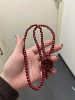 フェアリーグランジ☆ 赤いビーズ ローズモチーフ ネックレス