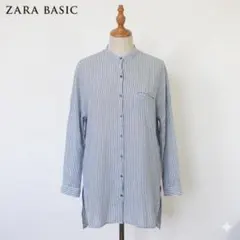 ZARA BASIC バンドカラー ストライプ ロングシャツ S トルコ製