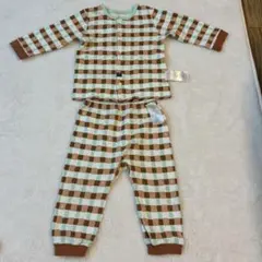 モイモルン　80サイズ チェック柄　チョコレート　ミント　セットアップ　パジャマ