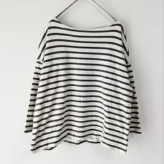 〈ムジルシリョウヒン〉長袖カットソー　白✕グレー　ボーダー　XS〜S