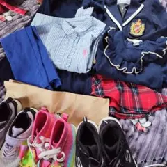 秋冬紺色 ブレザー チェック柄スカート100−120サイズ