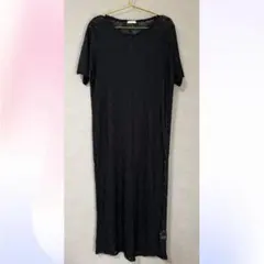 ★新品未使用★伸縮性あり　総レース　ロング丈Tシャツワンピース　ブラックLサイズ