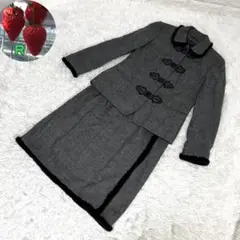 良品✨高級レナランゲ✨ セットアップスーツ ミンクファー トリミング グレー系