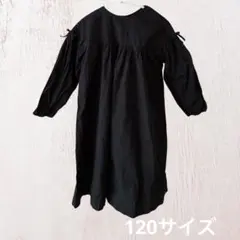 120 黒 ワンピース 長袖 リボン ナチュラル 韓国子供服風のサムネイル
