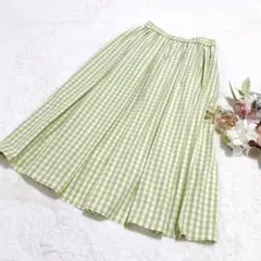 【ジーユー】GU タックフレアミディスカート チェック柄 グリーン M ●