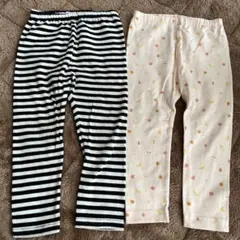 ユニクロ　レギンス90cm2枚セット　白黒ボーダーフルーツ