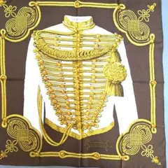 エルメス　スカーフ ブラウン 軍服風 ブランデンブルグ飾り　大判