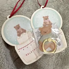 ジェラートピケ　くま型　スマホリング(おまけ付)