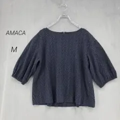 新品値引 08Mab*ネイビー*スクエアネック多ボタンブラウス 長袖 麻1075 