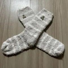 POQUE フリースストライプソックス クリーム色