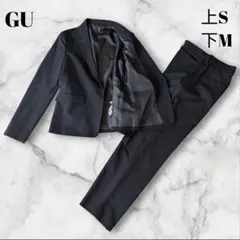GU 黒 シングルボタン パンツスーツ セットアップ　上S 下M 洗える 伸縮性