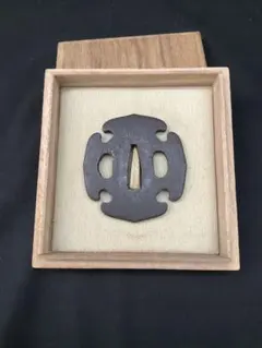 刀鍔（鐔）鉄製 刀装具 象嵌 船 銘あり 時代刀装具 侍 骨董品 箱付き