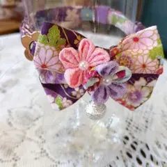 花柄リボン付き鈴付き首輪