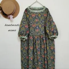 handmade花柄ワンピースfree5分袖YUWA - メルカリ