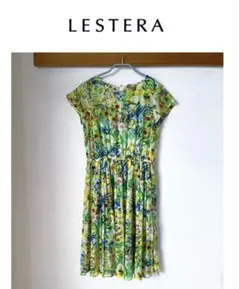 LESTERA レステラ＊ボタニカルシフォンプリーツワンピース＊グリーン＊日本製のサムネイル