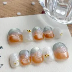 ネイルチップ現品【05257】マグネット 水色&オレンジ ニュアンス白ink
