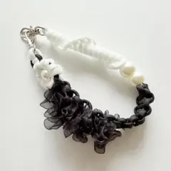 パラコード スマホハンドストラップ ホワイト×ブラック モノトーン パール