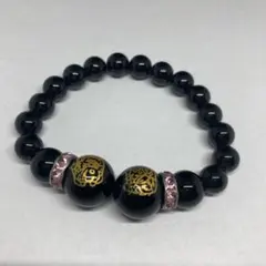 中古　オニキス　パワーストーンブレスレット　七福神　ピンク　魔除け　開運