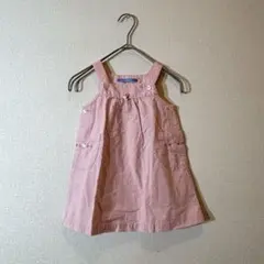ファミリア　90 ジャンパースカート　ピンク　刺繍　春夏服　ストライプ　春夏