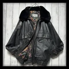 【G1タイプ☆レザーフライトジャケット】裏地総柄短丈ボンバーJK☆ブラック　M