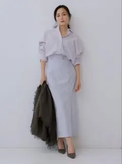 Anuans ハイウエストストレッチスカート S ライラック