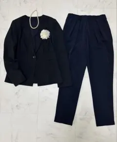 S ルイルエブティック　ノーカラー ジャケット　パンツ　ネイビー　フォーマル