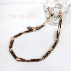 handmade*歪なべっ甲色の２連ビーズネックレス♪チョーカー、ブレスにも♪