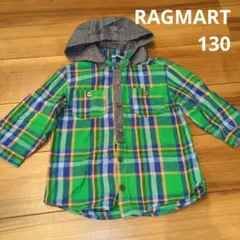 RAGMART チェック柄フード付き七分袖シャツ 130