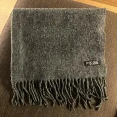 アイルランド　ラムウール100％　フリンジ付き　グレーマフラー　大判