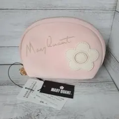 MARY QUANT　ラウンドポーチ　ピンク　デイジー　刺繍ロゴ　マット調