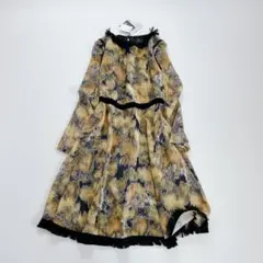 定価10万✨未使用　ランバン　ロングワンピース　ベルベット　総柄　40