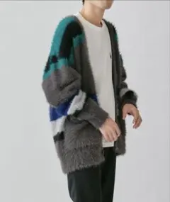 Lui's　ボーダーシャギーヤーンカーディガン