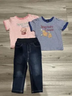 プティマイン　オーガニックコットン　Tシャツ2枚とデニムセット　80 90