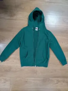 グリーン フード付きパーカー　綿100%