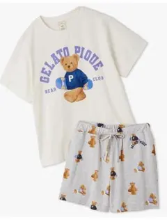 ジェラートピケ♡スポーティーベアワンポイントTシャツ＆総柄ショートパンツセット