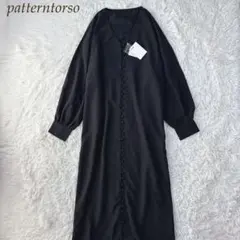 アンティカ 新品 タグ付き Vネック ボタン付き シャツワンピース 黒
