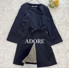 ADORE アドーア ノーカラーコート ミディ丈 リボンベルト コットンのサムネイル