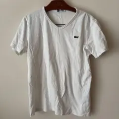 LACOSTE ホワイト Vネック Tシャツ