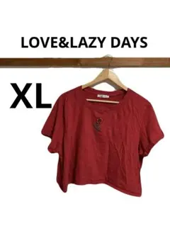 LOVE&LAZY DAYS 半袖Tシャツ【XL】花刺繍 バックプリント レッド