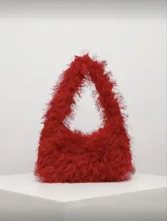 赤いファー風ハンドバッグ モコモコバッグ