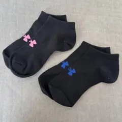 ブラック ソックス 2足セット ピンク・ブルー