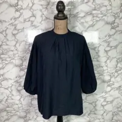DRESKIP　ドレスキップ　（L）　プリーツボリューム袖ブラウス　濃紺