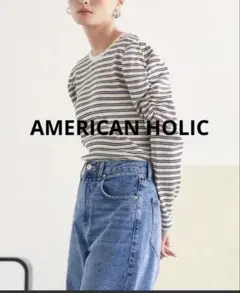 美品AMERICAN HOLIC ショルダーギャザーワッフルプルオーバーLサイズ