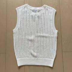 【S】ユニクロ　透かし編みトップス　オフホワイト　シースルー　サマーニット